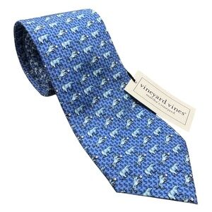 Vineyard Vines Natixis Bull & Bear Tie 100% Silk Blue Stock Market Trading $ NEW